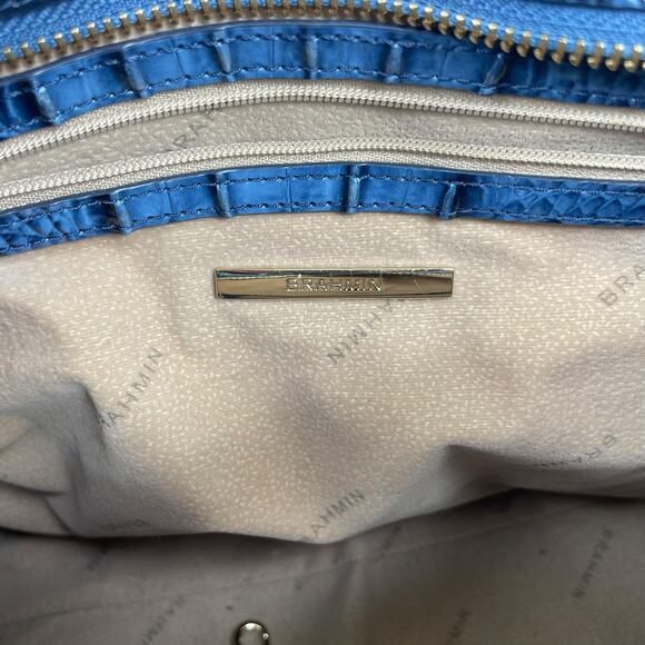 Brahmin Small Irene Leather Satchel Bag Maritime Blue Croc Embossed - Picture 10 of 12